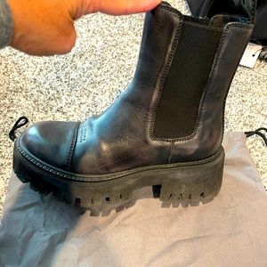 BALENCIAGA TRACTOR BOOTIES, BLACK LEATHER, SIZE 39, SHOE BAGS AND ORIGINAL BOX